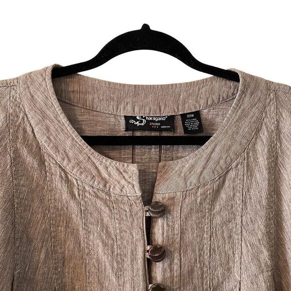 Sharagano brown linen cotton cropped short sleeve swing jacket 22W - Picture 4 of 13